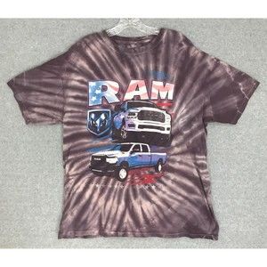 Dodge Ram Pickup Truck T-Shirt‎ Mens Medium Purple Tie Dye Stars & Stripes Mens